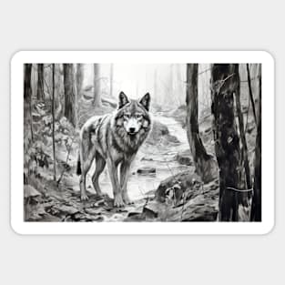 Wolf Animal Predator Wild Nature Ink Sketch Style Sticker